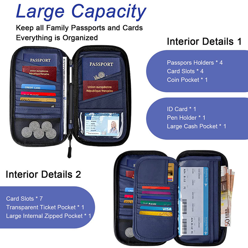 Black RFID Blocking Travel Wallet - Multi-functional Large Capacity Passport Holder & Card Organizer with Adjustable Strap for Men & Women — image 6