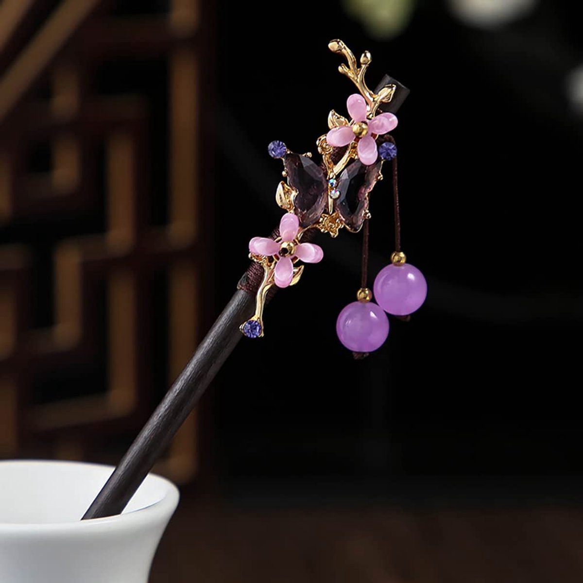 Hairpin - 3 Pieces - Chinese Traditional Flower Hair Sticks - Hair Accessories - Vintage Wooden Hair Pin - Chinese Hairpins - Hair Clip - Flower Hairpins — image 5