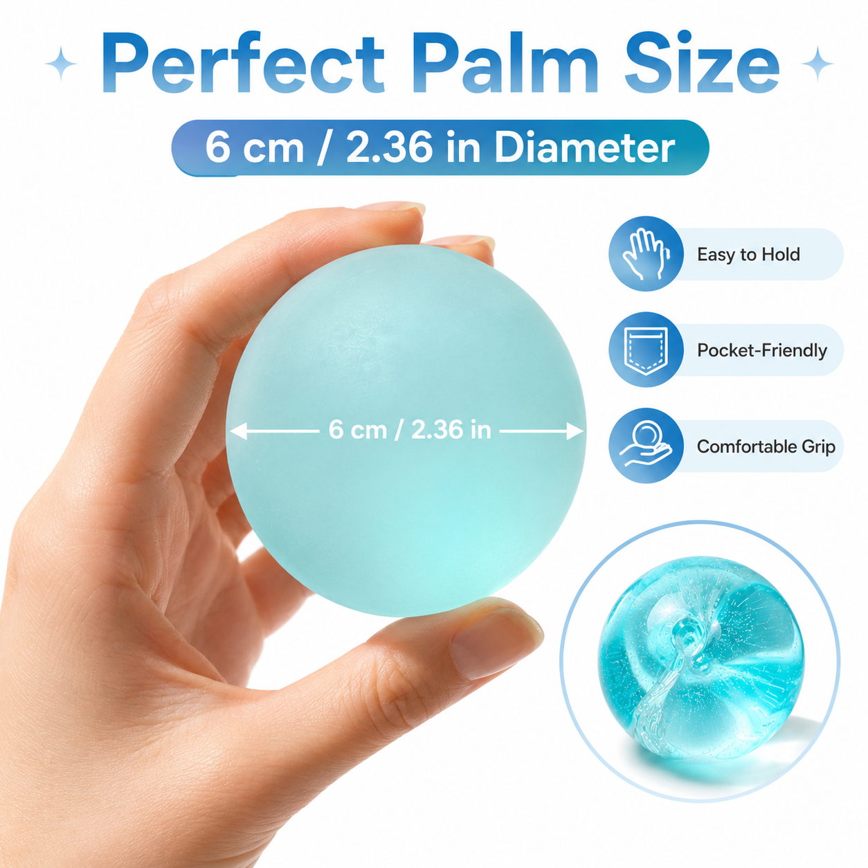 Frosted Blue Coconut Oil Stress Ball, Slow Rising Non-Sticky Squishy Squeeze Ball, Soft Sensory Fidget Toy for Stress Relief, Relaxation and Focus — image 5
