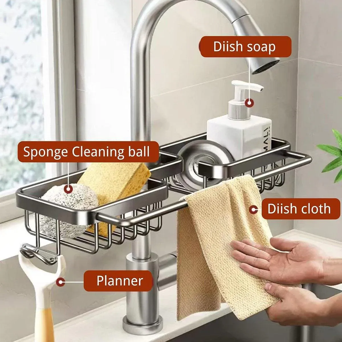 Multifunctional Faucet Shelf Kitchen Storage Sink Draining Basket Household Rack - Black โ image 4