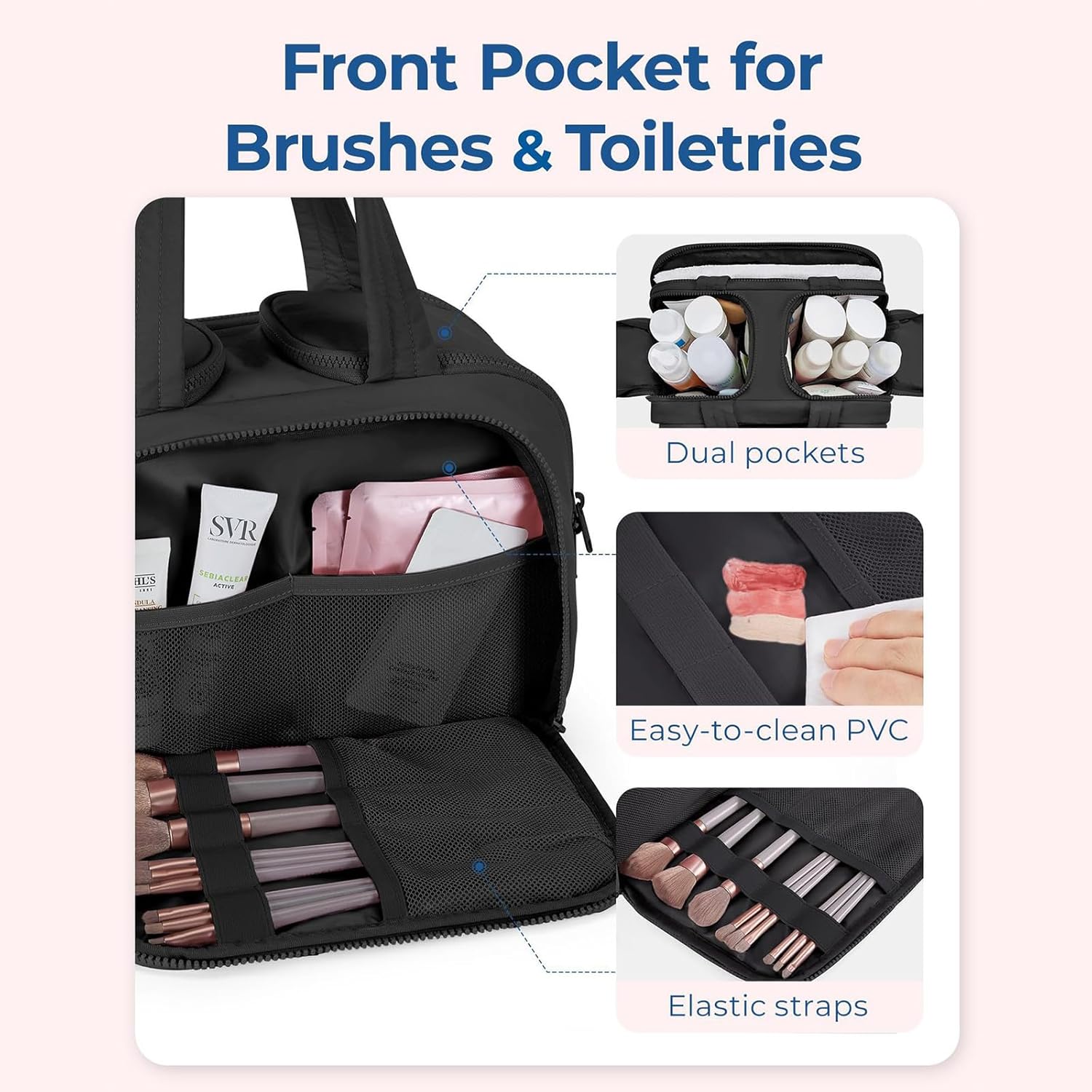 Elouva Toiletry Bag, Elouva Large Capacity Wide-Open Travel Cosmetic Bag, 0.6lb Lightweight Toiletry Bag for Women, Waterproof & Wide Opening Toiletry โ image 6