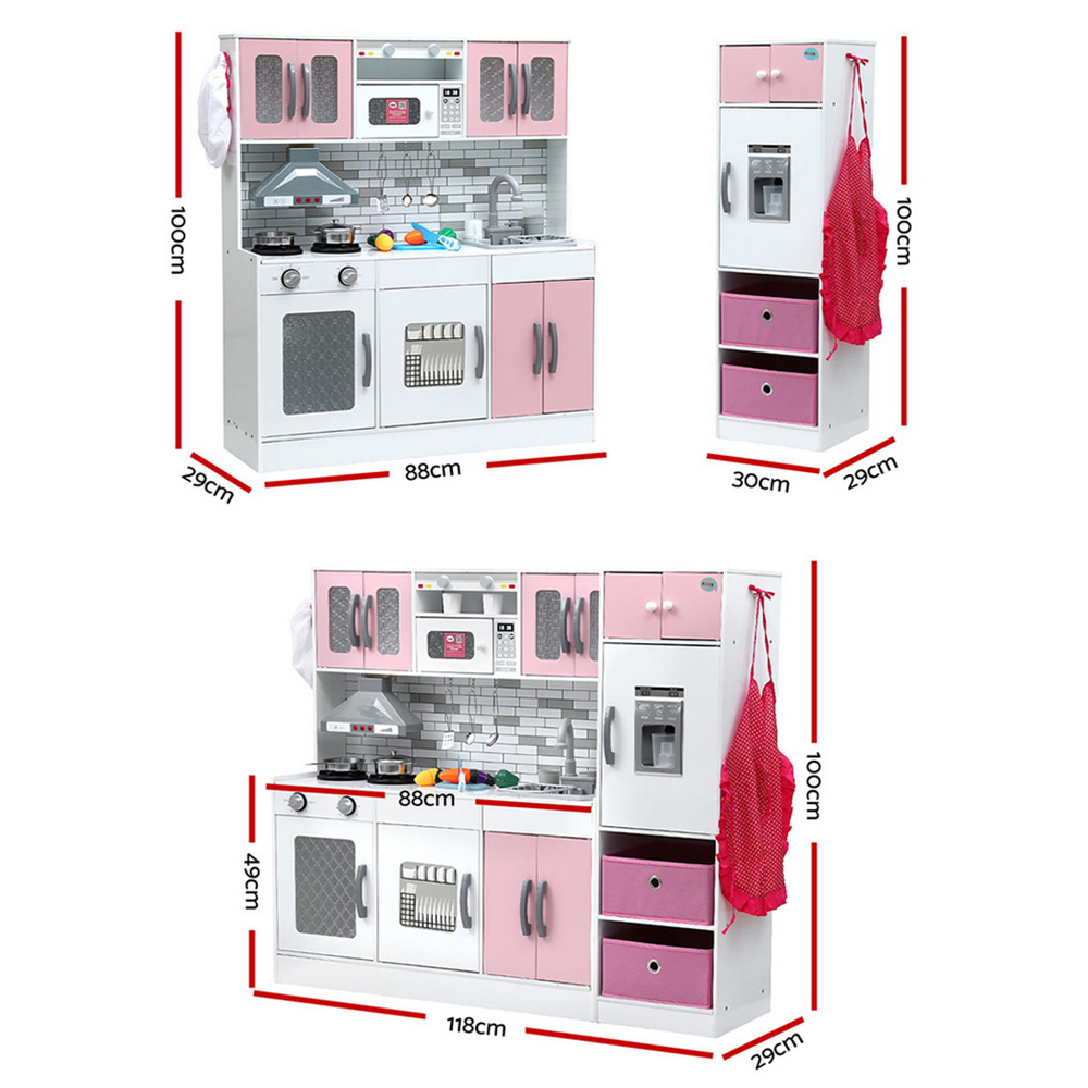 Keezi Kids Kitchen Playset 2-Piece Wooden Pretend Play Coffee Maker Toy 100CM Pink โ image 3