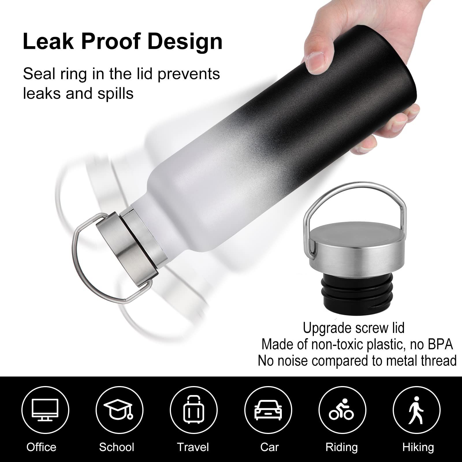 Stainless Steel Water Bottles,600ml Vacuum Insulated Double Wall Travel Bottle with Leak Proof Lid of Handle โ image 2