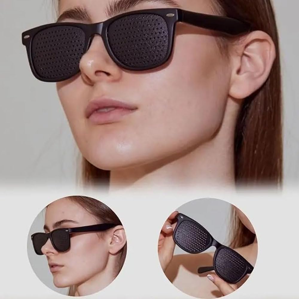 6 Pcs Pinhole Sunglasses, Black Plastic Vision Training Glasses for Men and Women, Full Frame Pinhole Occluder Glasses for Eye Exercise and Vision Improvement — image 5