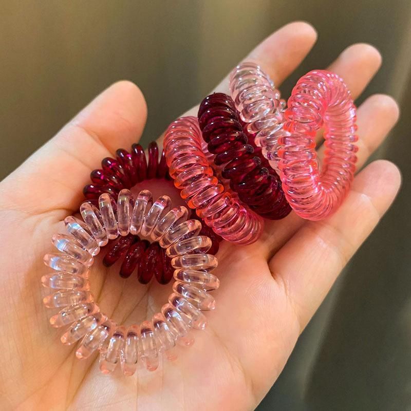 Women Telephone Wire Rubber Bands Stretchy Non-mark Coil Ropes Solid Hair Ties - Pink โ image 5