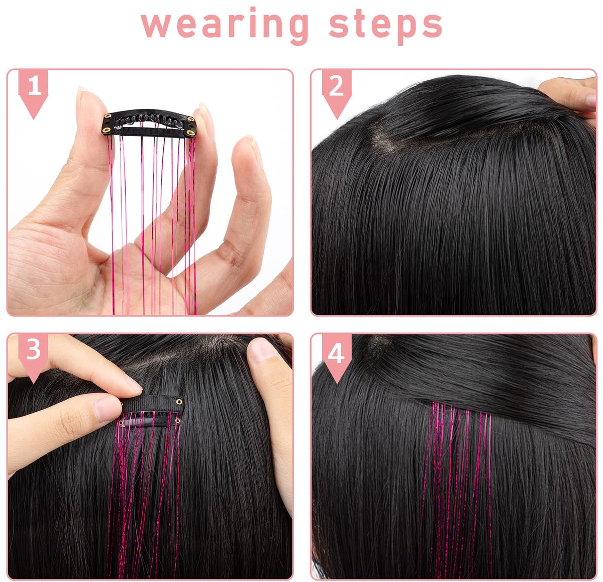 Hair Tinsels - Festival Hair Extensions - Glitter Hair Extensions - 12-Piece Clip-On Hair Accessory Set - 52cm Long Glitter Hair Extensions, for Christmas and — image 2