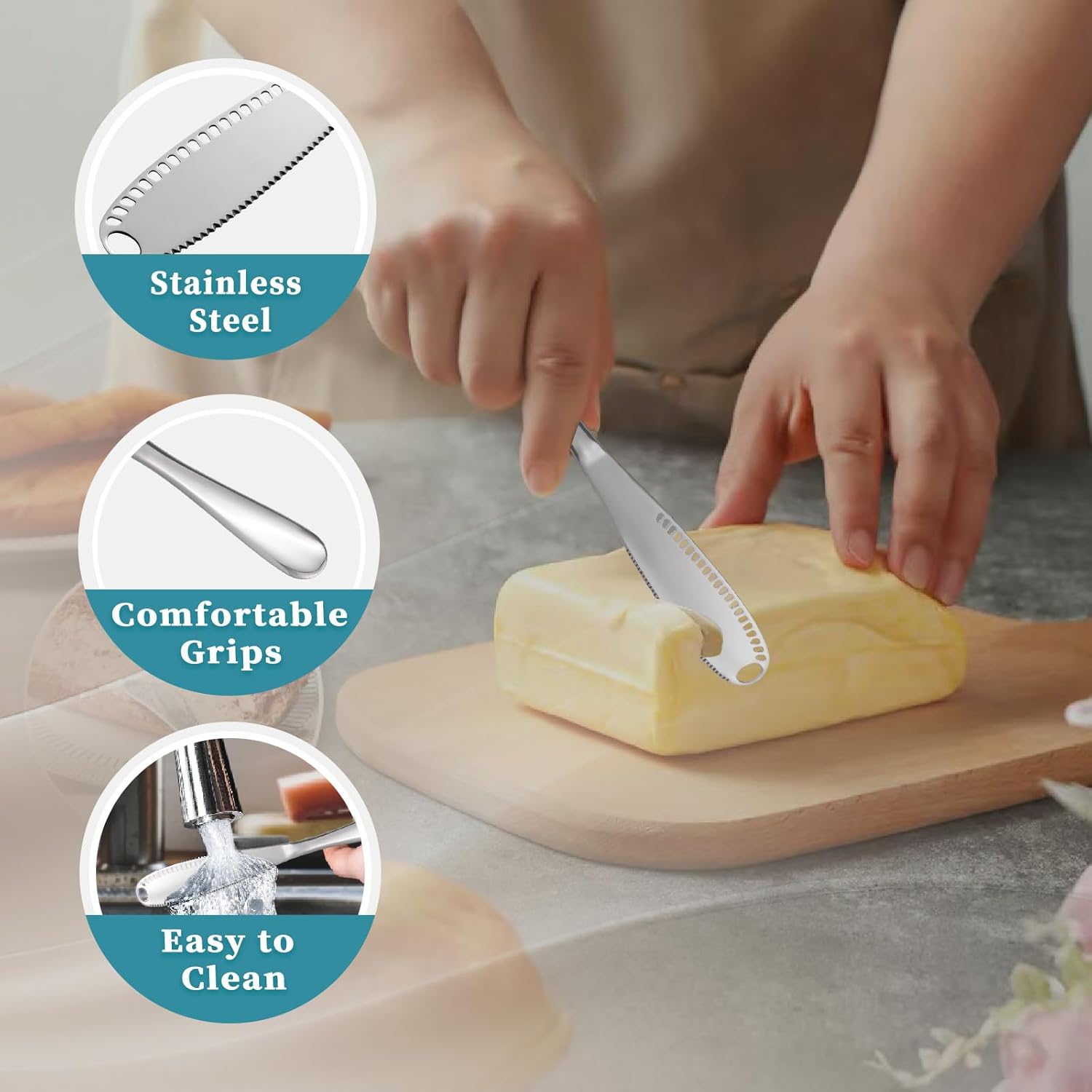 2 Pack 3-in-1 Stainless Steel Butter Spreader with Holes Cold Butter Knife Suitable for Cheese Peanuts — image 4