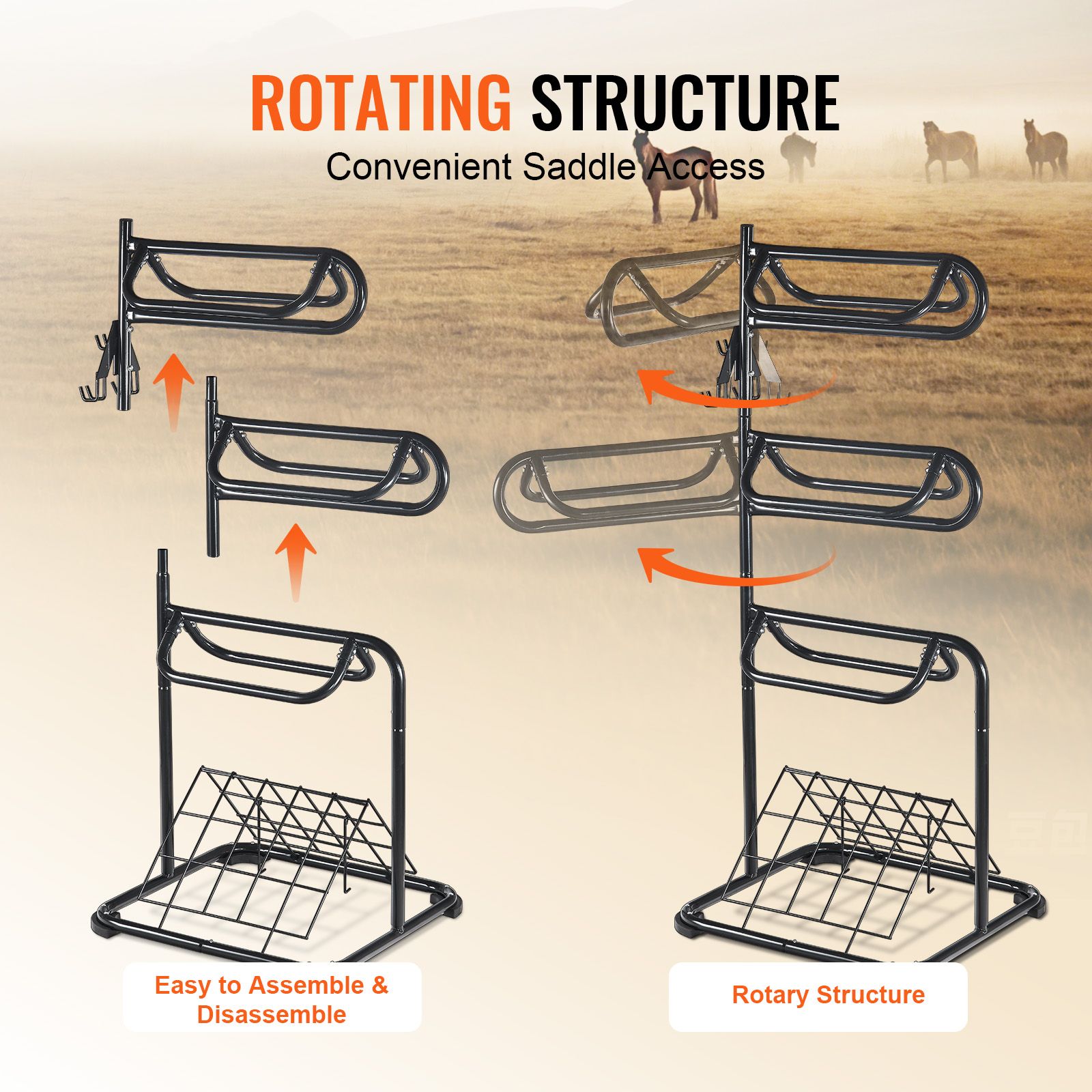 Freestanding Saddle Stand, 30 × 68.5 in, 3 Tiers Saddle Rack, Heavy Duty Saddle Blanket Holder with Removable & Rotating Tiers, English & Western Saddle Rack — image 3