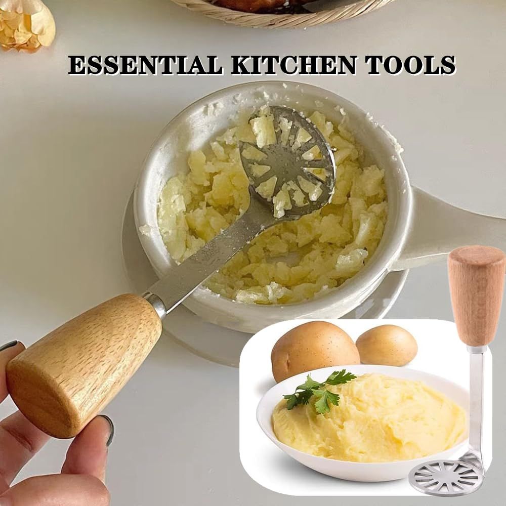 Potato Masher Mini Bean Masher Potatoes Masher with Wood Non Slip Handle,Stainless Steel Masher Kitchen Tool for Avocado โ image 5