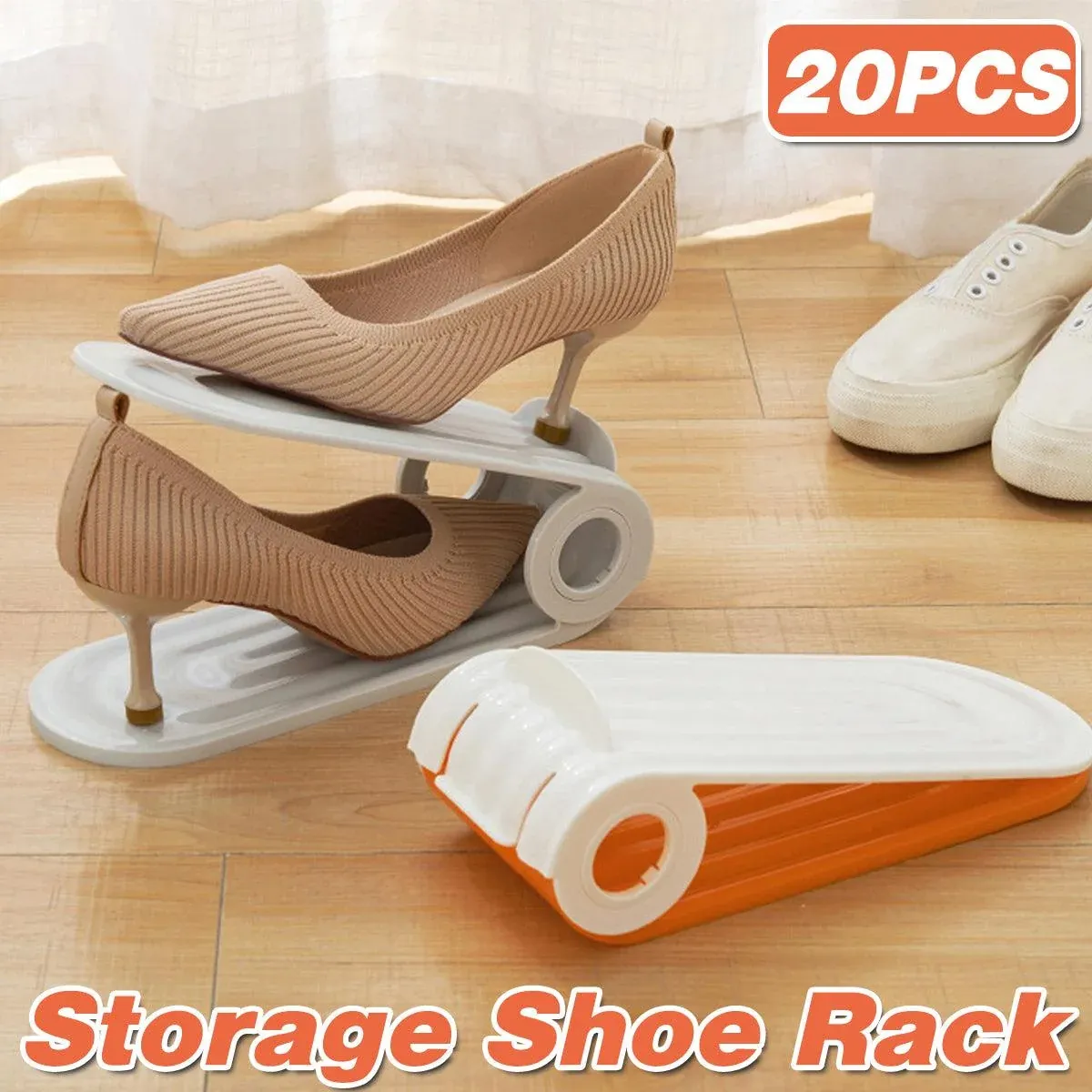 20pcs Shoe Slots Organizer Adjustable Double Layer Shoe Rack Stackable Support - Orange — image 2