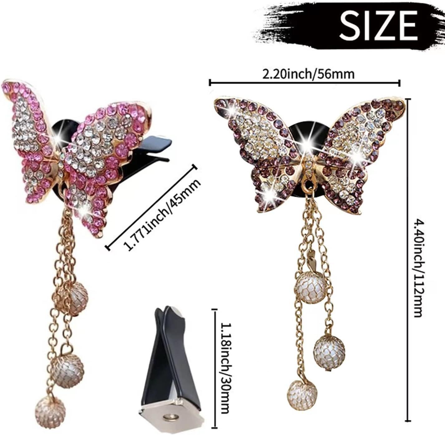 4 in 1 Bling Butterfly Aromatherapy Air Vent Clips, Diamond Pearl Pendant Butterfly Car Air Fresheners, Cute Car Decoration, Interior Decor — image 6