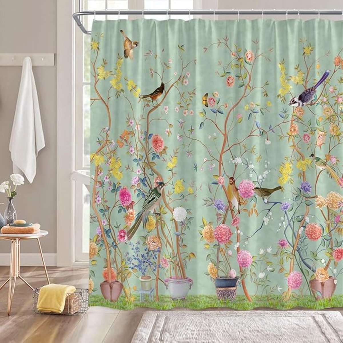 Shower curtain - Waterproof - bath curtain - bathroom curtain - Printed shower curtain - Polyester - 150*180cm - green โ image 3