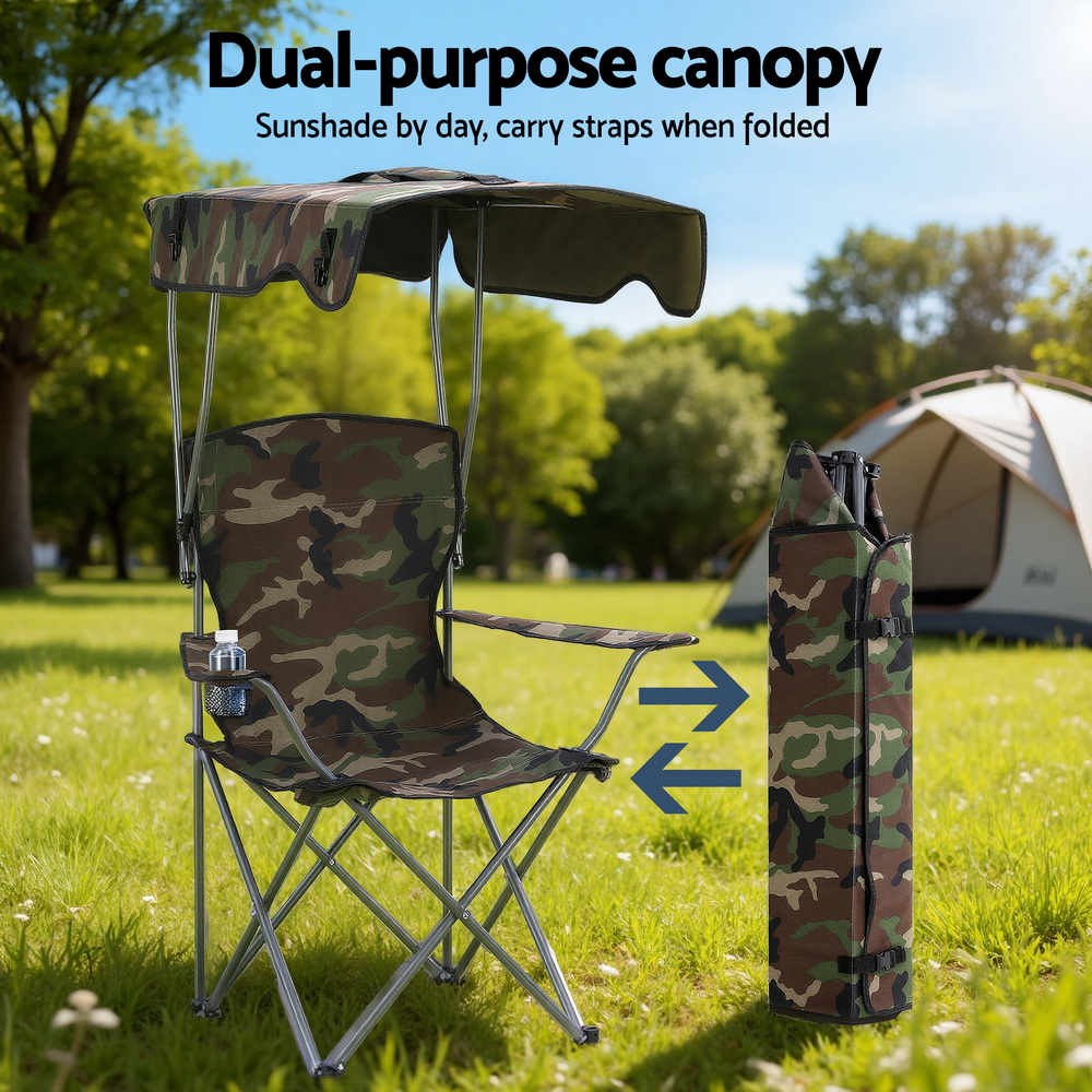 Weisshorn Camping Chair With Canopy Folding Outdoor Portable Seat Lightweight Beach Picnic Fishing Capacity 120KG Army Green — image 5