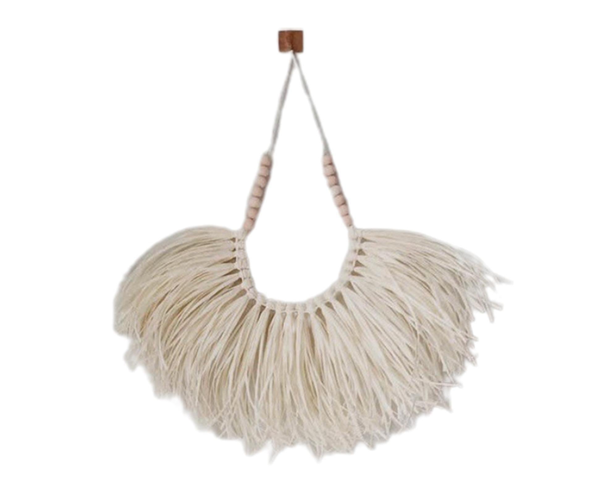 Vintage Handwoven Wall Hanging Wood Beads Elegant Straw Hanging Pendants for Office-Beige โ image 2