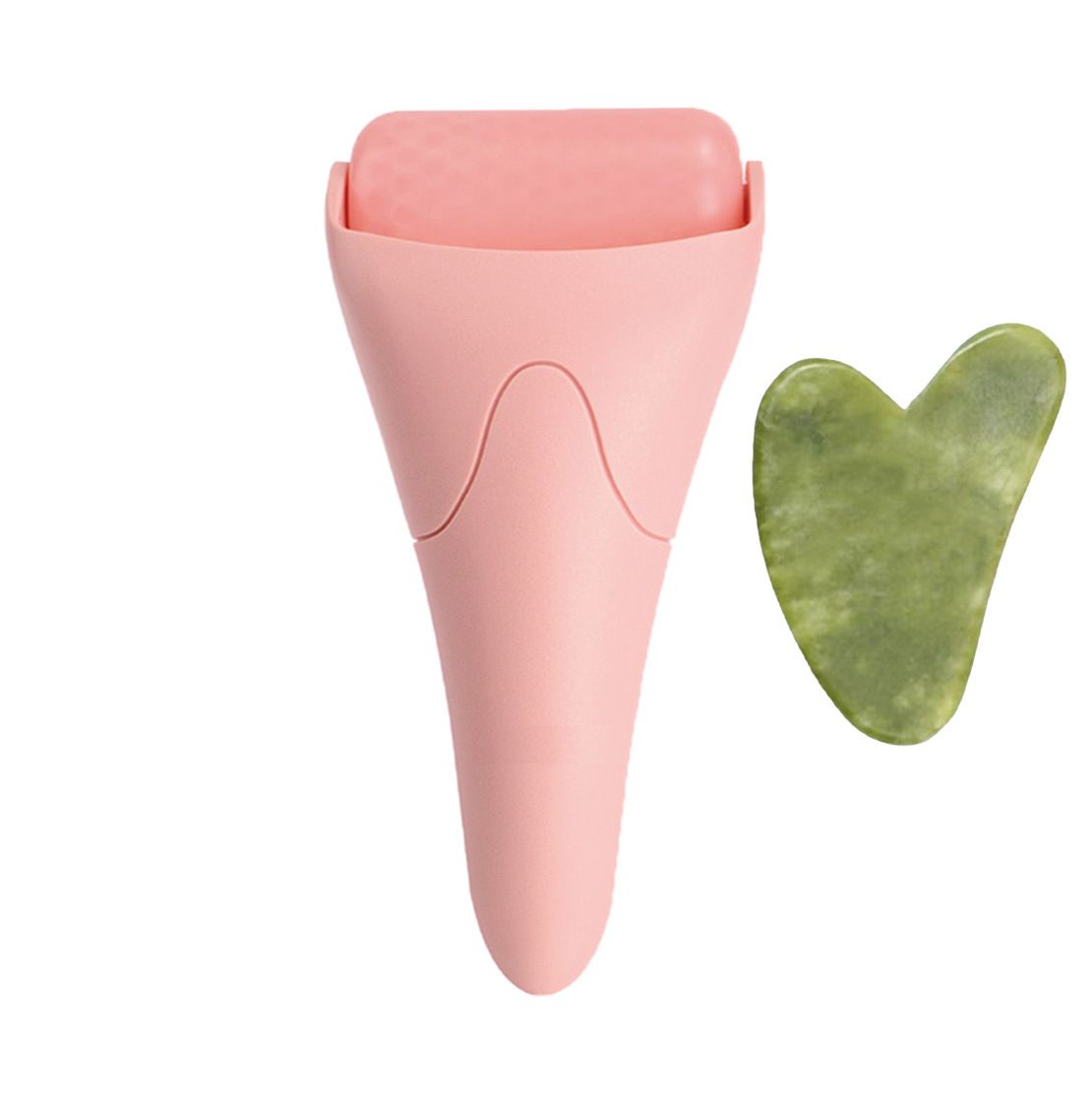 2-piece Pink Face Ice Roller with Gel Cooling Head and Gua Sha Board- Reusable PP and Gel Cold Massage Tool for De-Puffing, Soothing, and Refreshing Skin, Easy