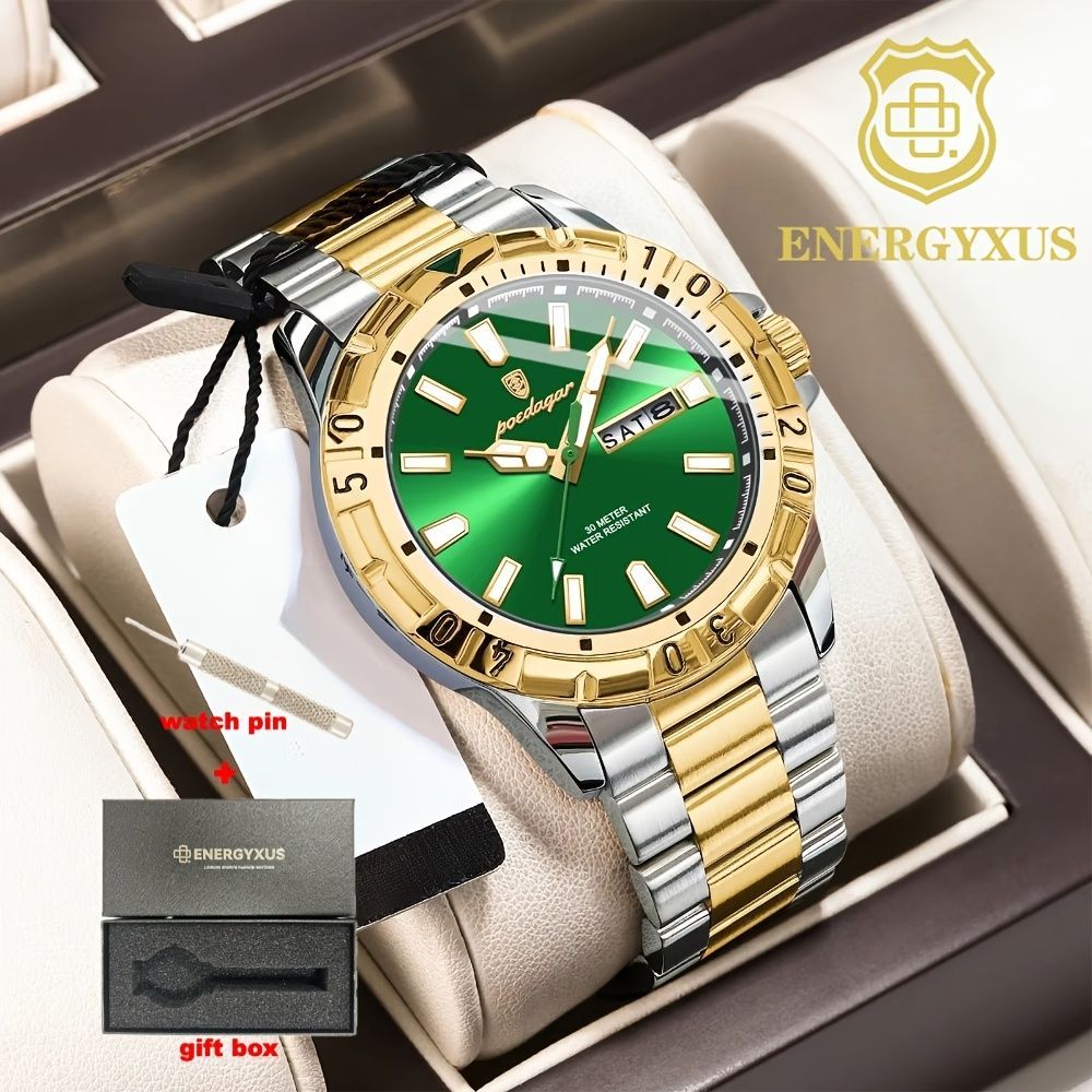 Men'S Watch Stainless Steel Watch Blue Dial Watch Water-Resistant Watch - 959 gold silver blue - Size 01 — image 4