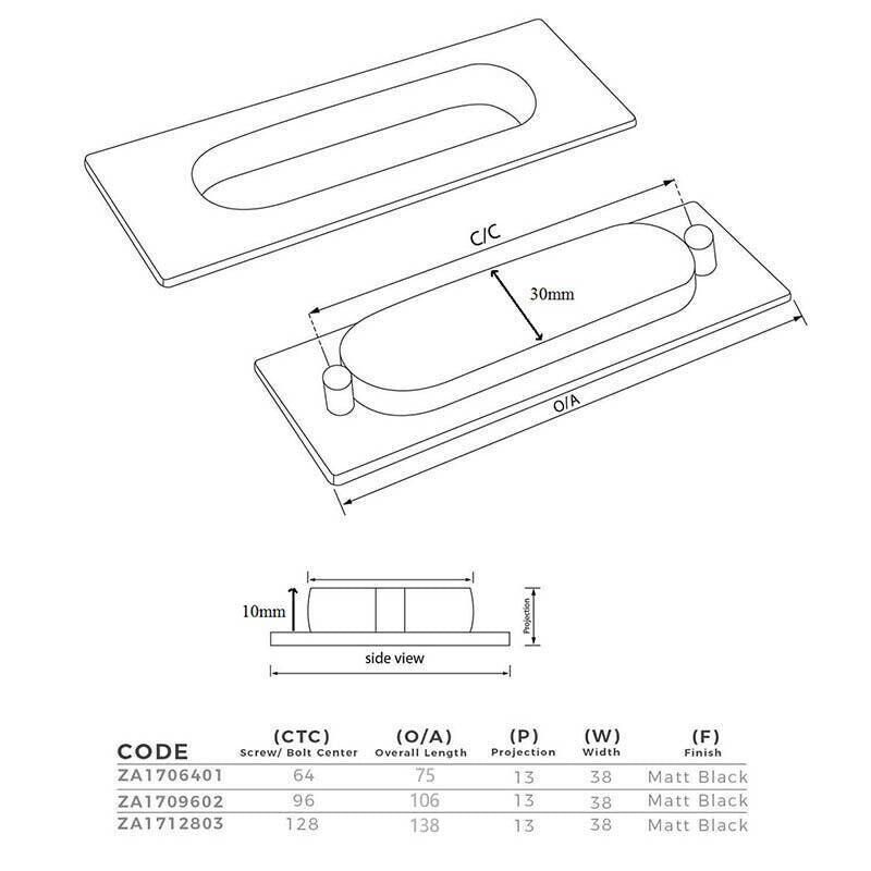 Matte Black Flush Pull Handle for Sliding Door Cabinet Drawer Kitchen Furniture - 96MM — image 5