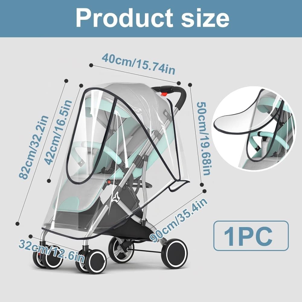 Universal Rain Cover Stroller Transparent EVA with Zipper and Window, Wind and Waterproof Protection — image 2