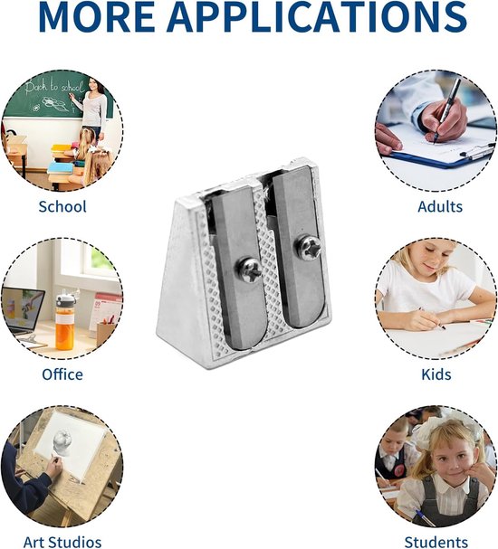 Pencil Sharpener - 3-Piece - Double Hole Pencil Sharpener - Portable Manual Pencil Sharpener - Suitable for Children, Home, School and Office - Silver — image 6