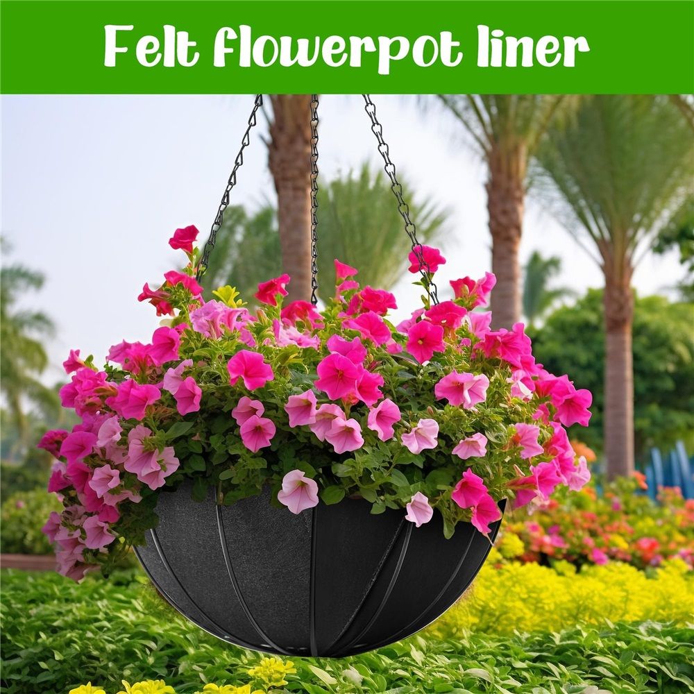 4 Pack 14 Inch Fabric Planter Basket Liner- Felt Flower Pot Liners Replacement Coco Fiber Liner for Hanging Basket Flowers Round Hanging Basket Liners Prevent โ image 4