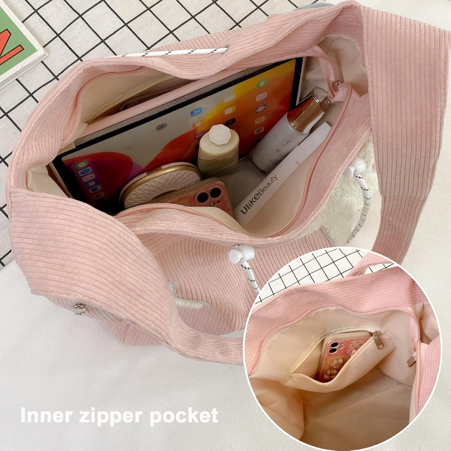 Y2K Corduroy Shoulder Bag Women, Cute Tote Bag Large Crossbody Bag for School Office Work Travel Shopping — image 4