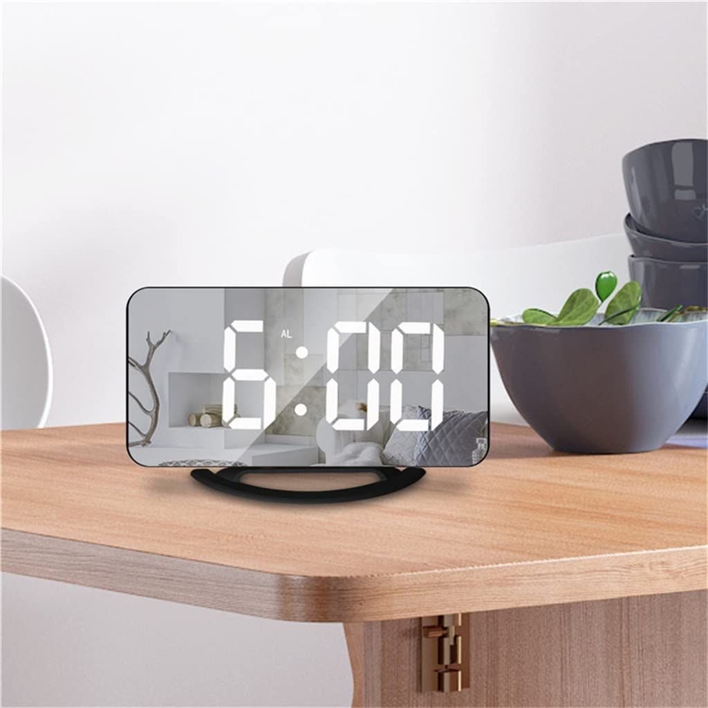 Digital Alarm Clock,6" Large LED Display Charger Ports | Auto Dimmer Mode | Easy Snooze Function, Modern Mirror Desk Wall Clock for Bedroom Home Office for All — image 2