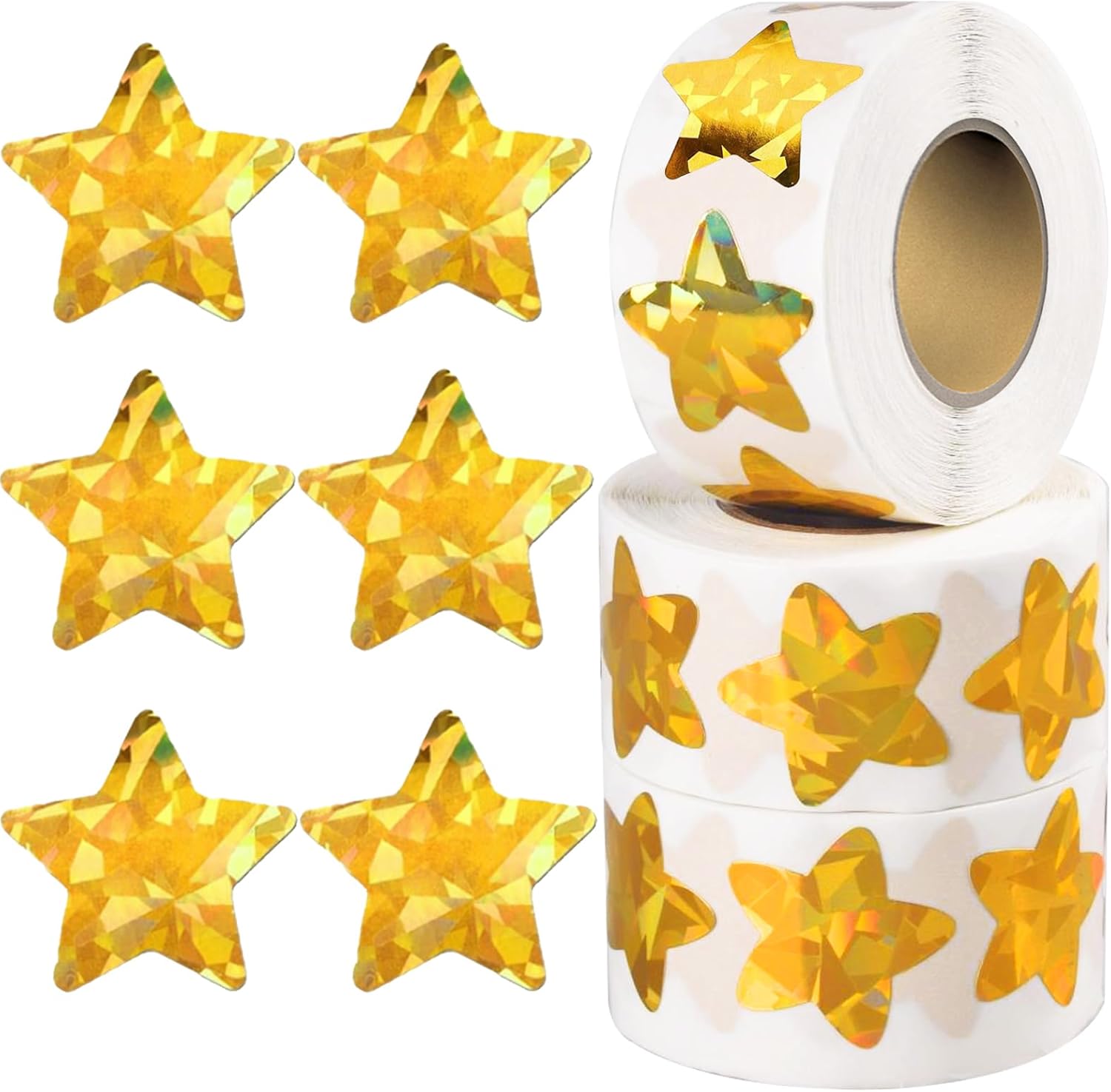 1500 PCS Holographic Gold Star Stickers for Kids Reward, Self Adhesive Sparkly Foil Star Stickers for Behavior Chart, Student Planner and School Classroom
