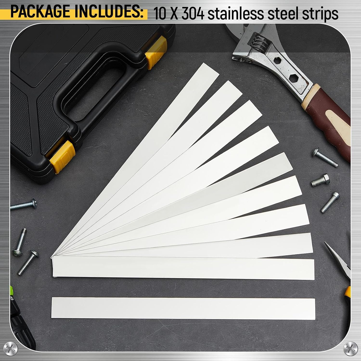 Amylove 10 Pcs Metal Strips Shim Stock Metal Sheet Shims Gap Filler Trim Strip 0.02'' Thickness(Stainless Steel,1'' Width) โ image 2