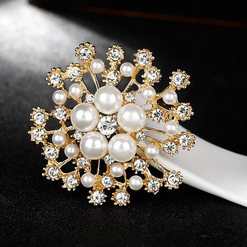 Snowflake Imitation Pearl Brooch Rhinestone Metal Alloy Pin For Coats Dresses - Sliver β image 5