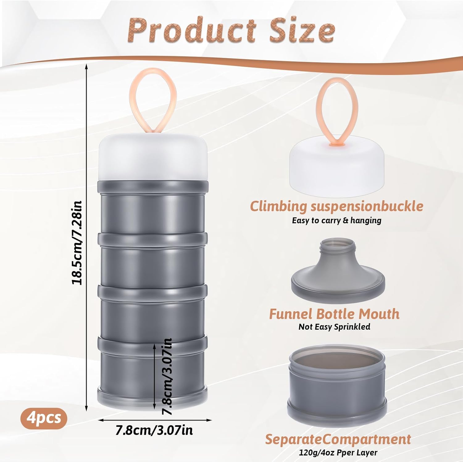 4PCS Protein Powder Container with Funnels Stand, 4 Stackable Non-Spill Protein Powder Dispenser On the Go Portable Leakproof Snack Storage Container for โ image 2