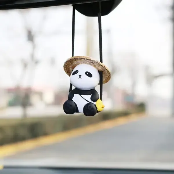 High Quality Compatible Cute Swinging Panda Car Mirror Accessories Funny Interior Rearview Mirrors Decorations (Hat Panda)