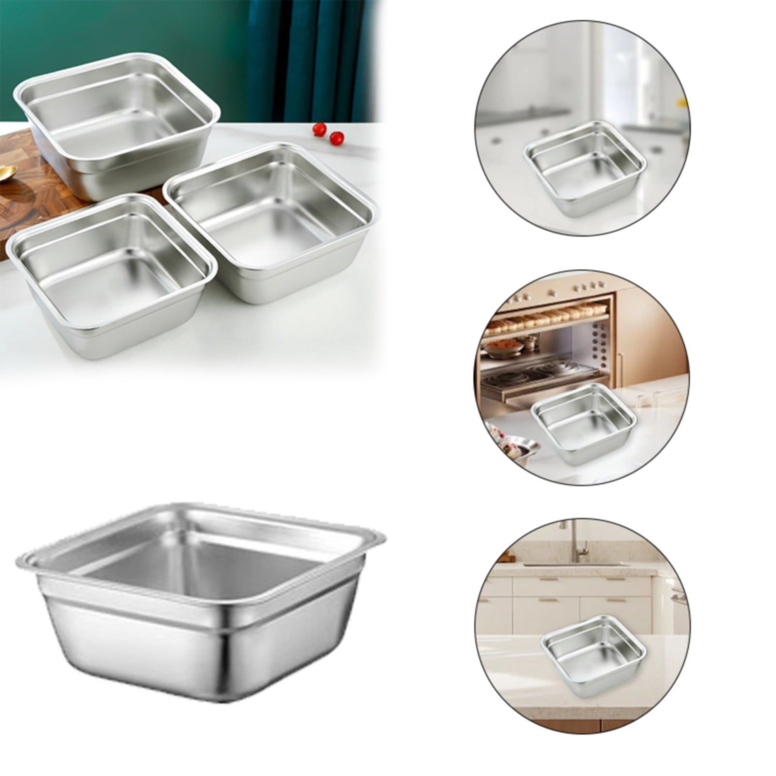Closure Bags and Lids and Boxes, 1Pc Dish Tub for Kitchen Sink Square Stainless Tub with Smooth and Wide Edge Stackable Stable Flat Bottom Multi Purpose Wash โ image 3