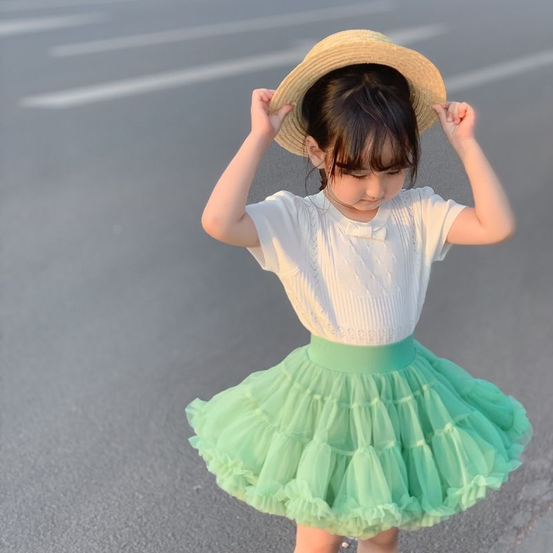 tutuoclock Girls Sweet Princess Nylon Mesh Cake Skirt Bean paste powder 120cm โ image 5