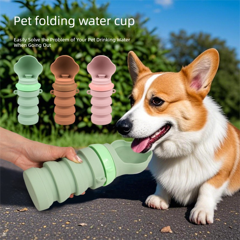 Brown Portable Collapsible Pet Water Bottle for Dogs Outdoor Travel Drinking Dispenser Silicone Pet Water Cup — image 2