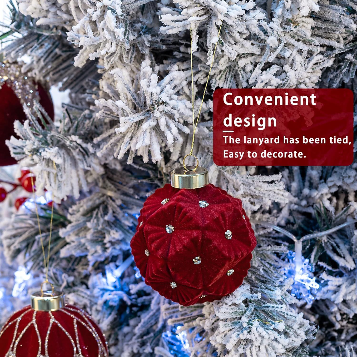 12PCS Burgundy Velvet Christmas Ornaments - Red Christmas Balls - 80mm Glitter Tree Decoration, Gift Box โ image 4