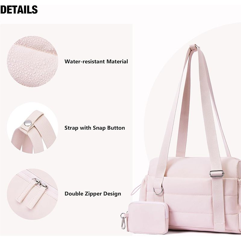 Pink Women’s Fluffy Nylon Gym Travel Tote Bag and Coin Purse Set - Side Drawstring Cup Holder, Front / Back Zipper Pockets and Wet & Dry Separation, Large — image 5