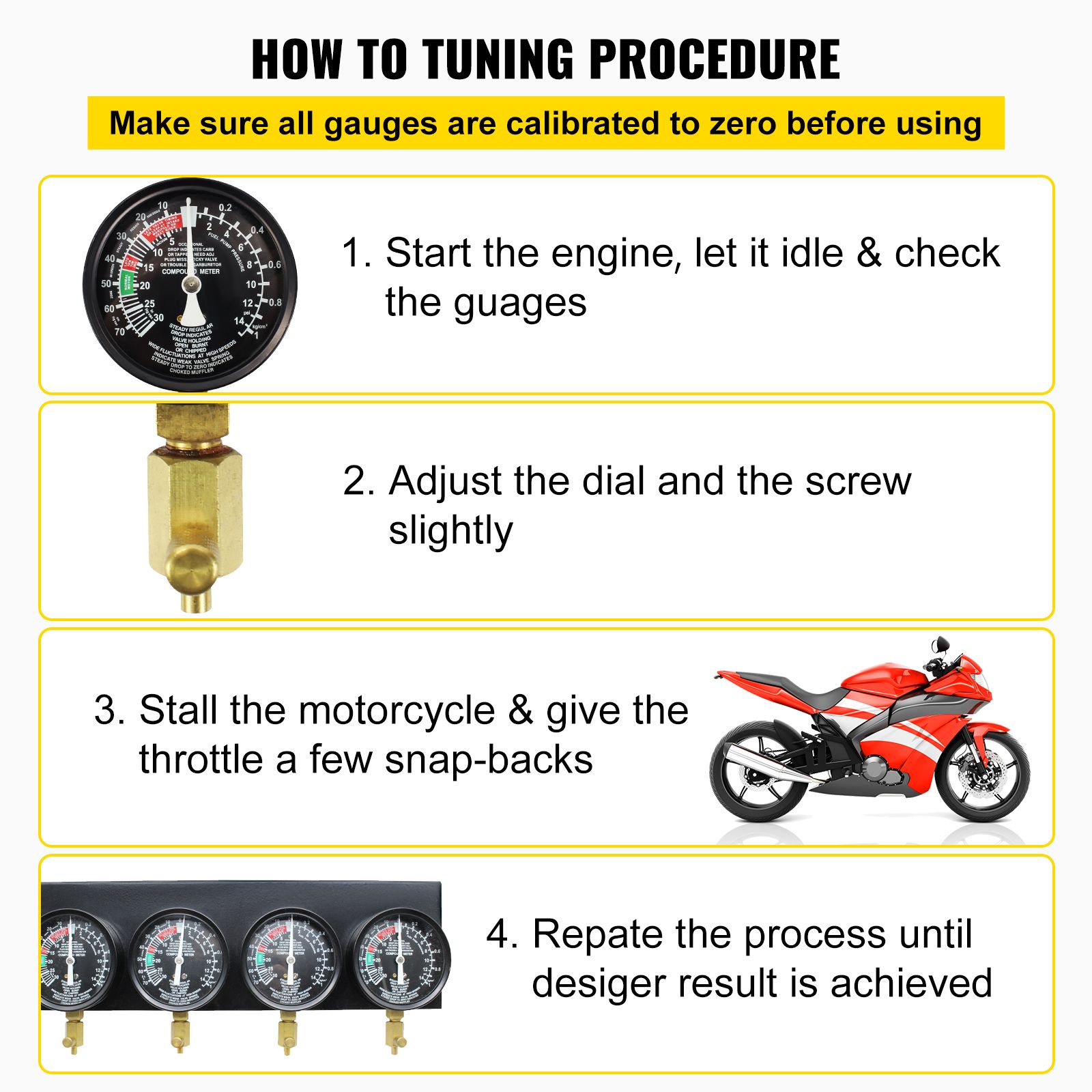 Fuel Vacuum Carburetor Synchronize Tool Kit Fuel Vacuum Carburetor Synchronizer carb sync Gauge Set with Rubber Hose — image 6