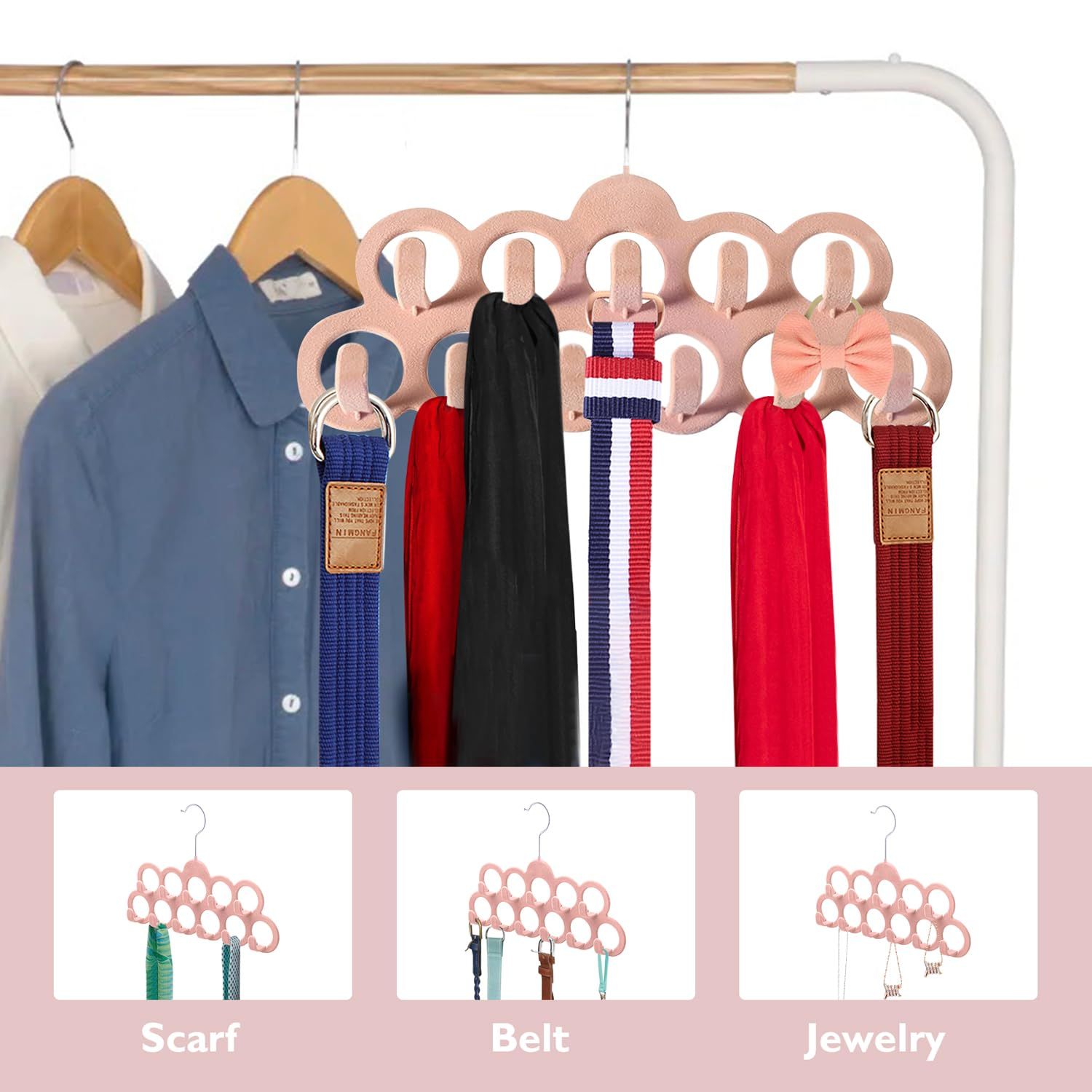 11Holes Clothes Tie Belt Shawl Scarf Hanger Display Holder Closet Organizer Hook self Adhesive Hooks Rod Bracket-Strong — image 5