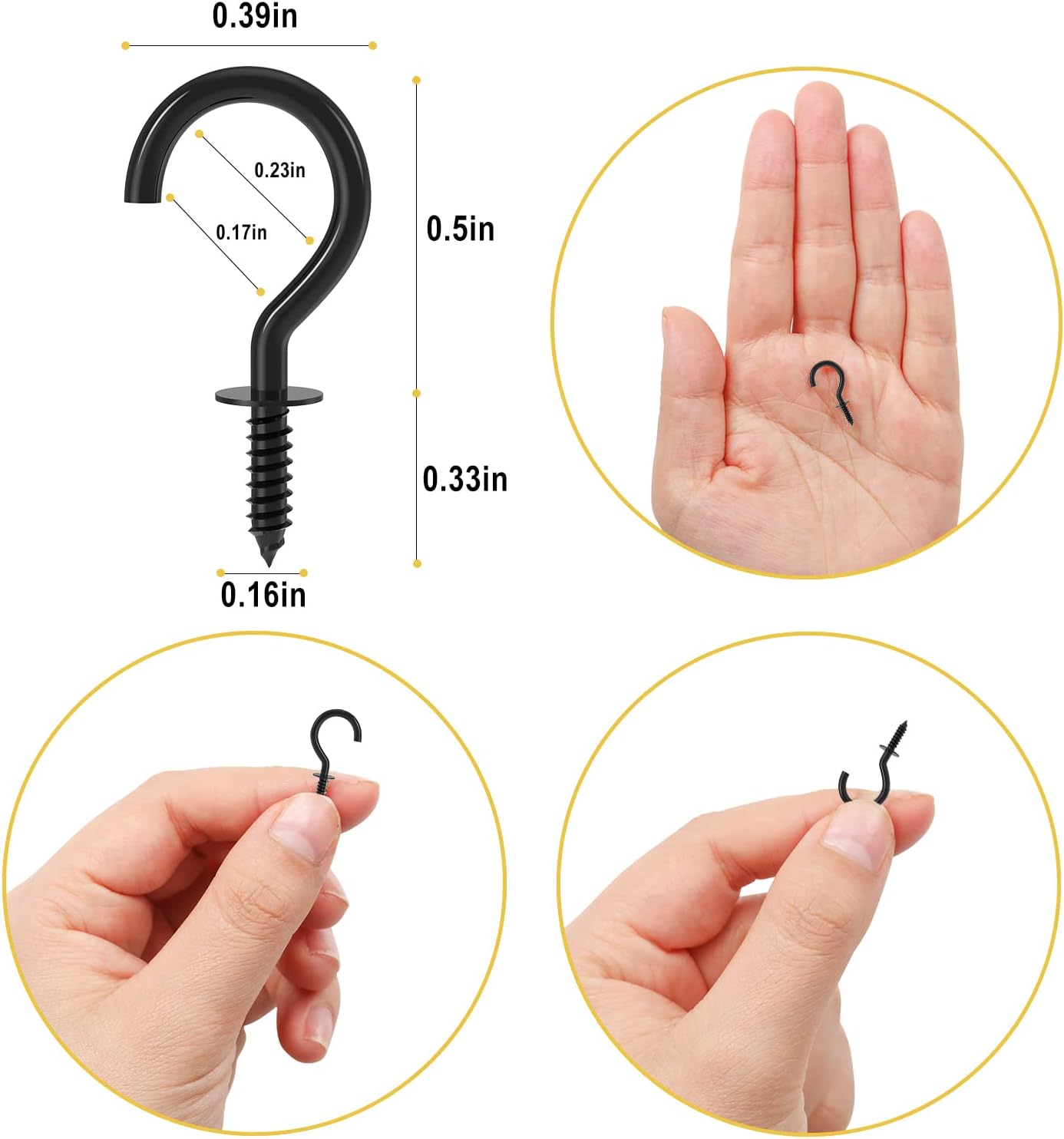 1/2 Inch Small Screw Hooks, 100 Pcs Black Mini Screw in Jewelry Hooks Tiny Metal Screw Wood Ceiling Wall Hooks for Jewelries Crafts Keys Caps Plants String — image 3