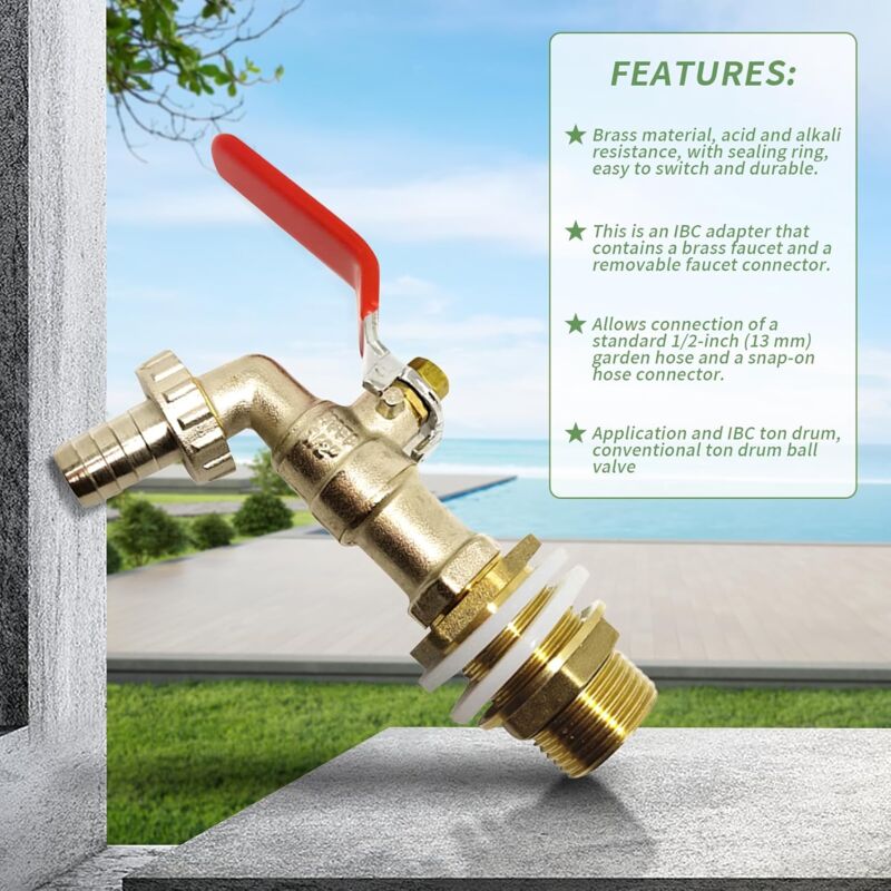 1000L Tank Faucet, Rainwater Harvesting Faucet Tank Adapter 1/2" (13Mm) Faucet, Ibc Drain Tank Adapter For Faucet — image 4