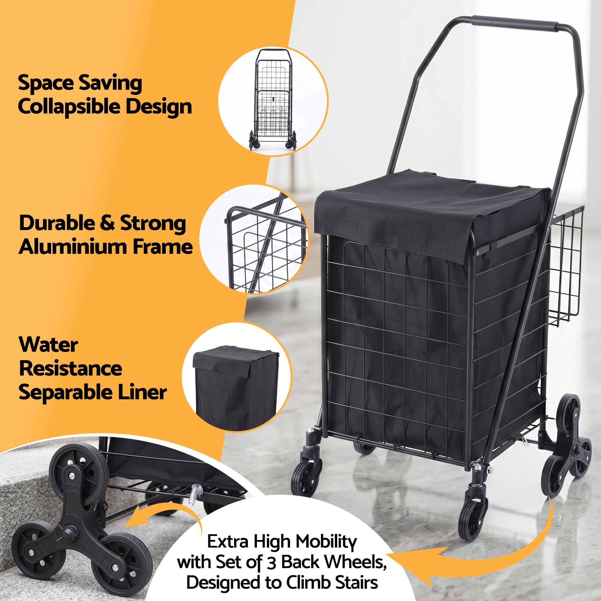 Emajin Shopping Trolley Cart Folding Aluminium Utility Cart Black — image 5