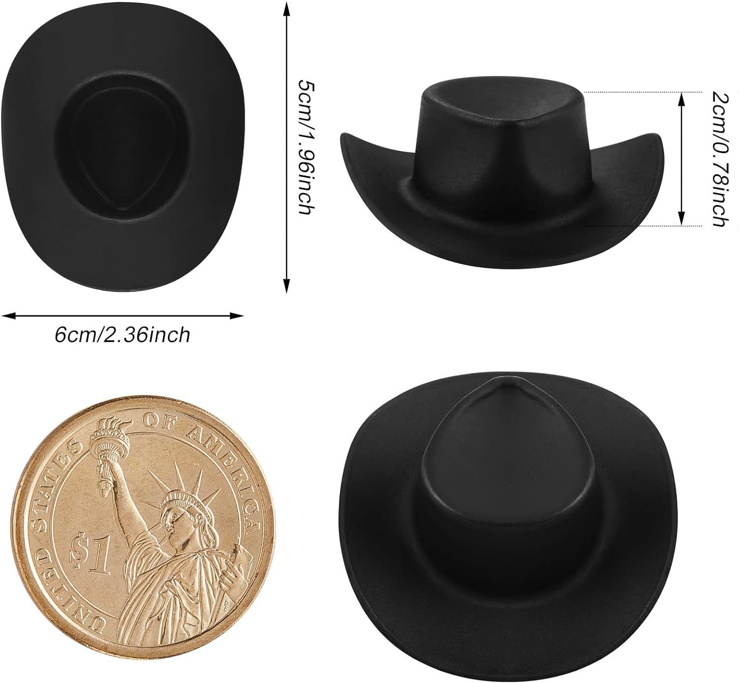 20 Pieces Plastic Mini Western Cowboy Cowgirl Hat Miniature Cute Doll Hat Party Dress Hat for Dollhouse Decoration (Black)