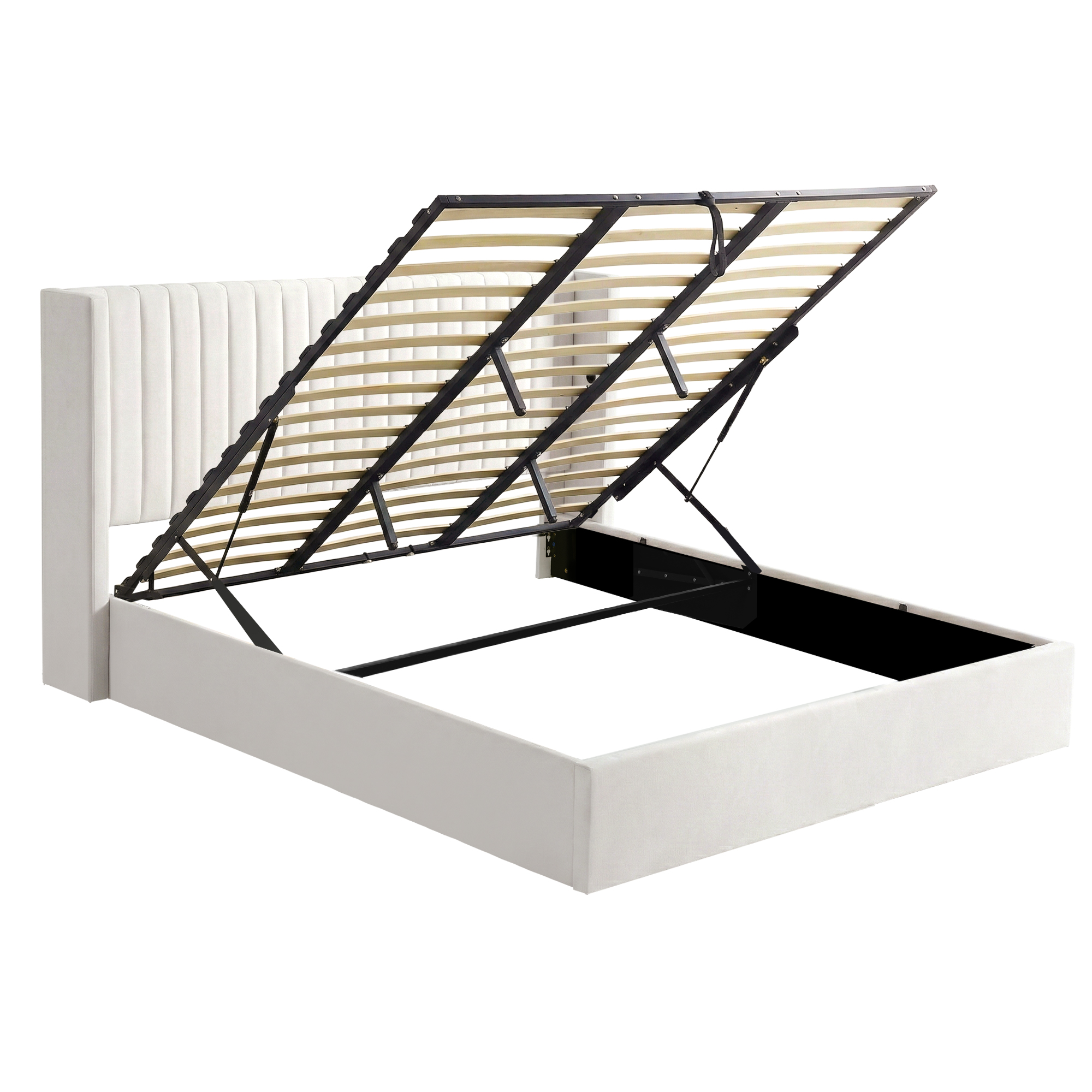 Artiss King Bed Frame with Gaslift Storage USB Type-C Charging Ports Velvet Upholstery White — image 4