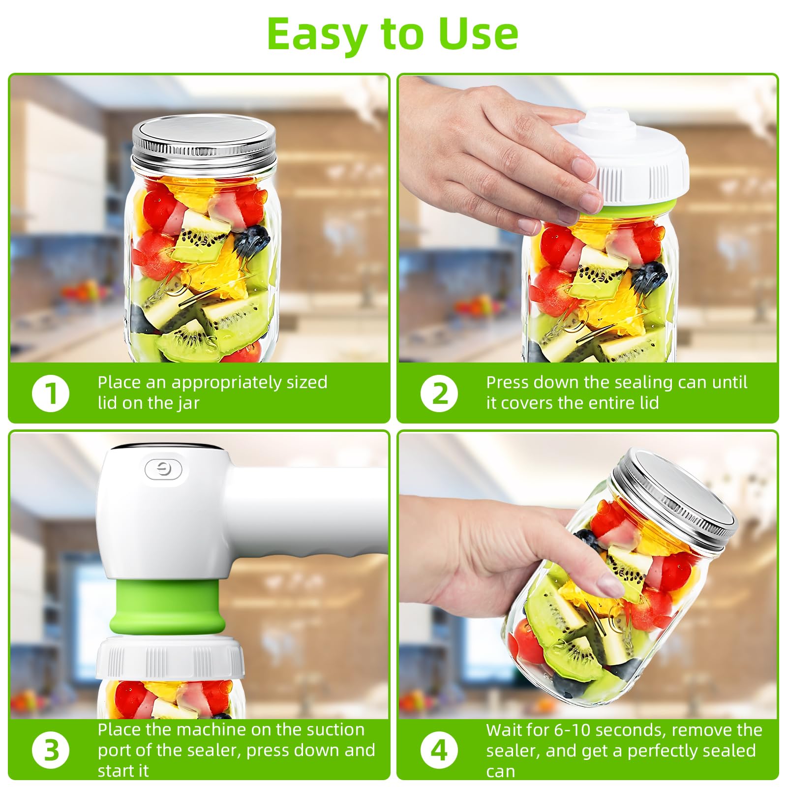 Green Electric Vacuum Sealer Kit – Portable Mason Jar & Bag Sealing Machine with Digital Display, USB Rechargeable, One-Touch Operation | Ideal for — image 6