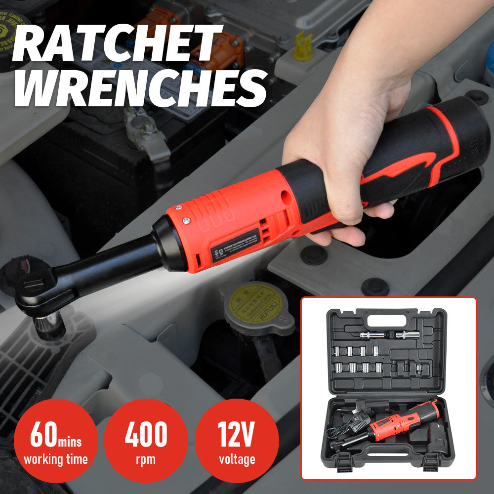 Cordless Electric Ratchet Wrench Set 12V Power Electric Ratchet Wrench 3/8inch 400 RPM Variable Speed with Sockets Two 2000mAh Batteries and Charger — image 2