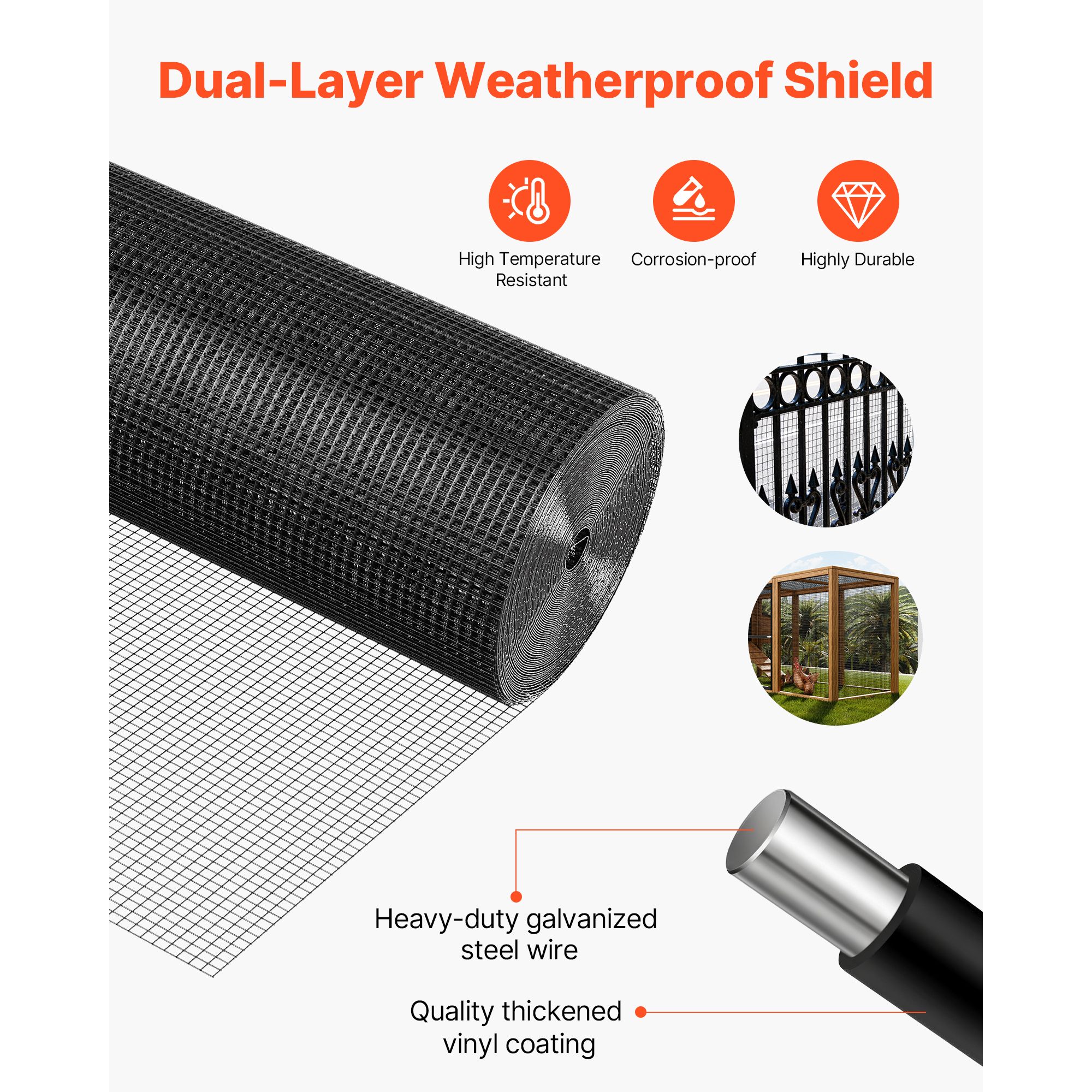Hardware Cloth 61cm x 15.2m, 1/2 in 19 Gauge Galvanized Wire Mesh Roll, Weather-Resistant Vinyl Coated Chicken Wire Fencing, Heavy Duty Welded Garden Plant — image 4