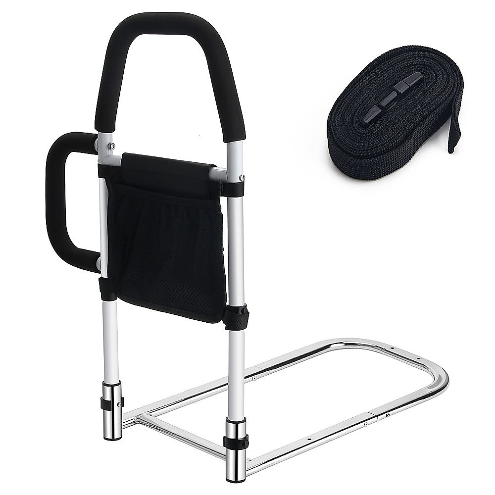 Adjustable Bed Rail โ Bedside Handle with Storage Pocket & Safety Strap