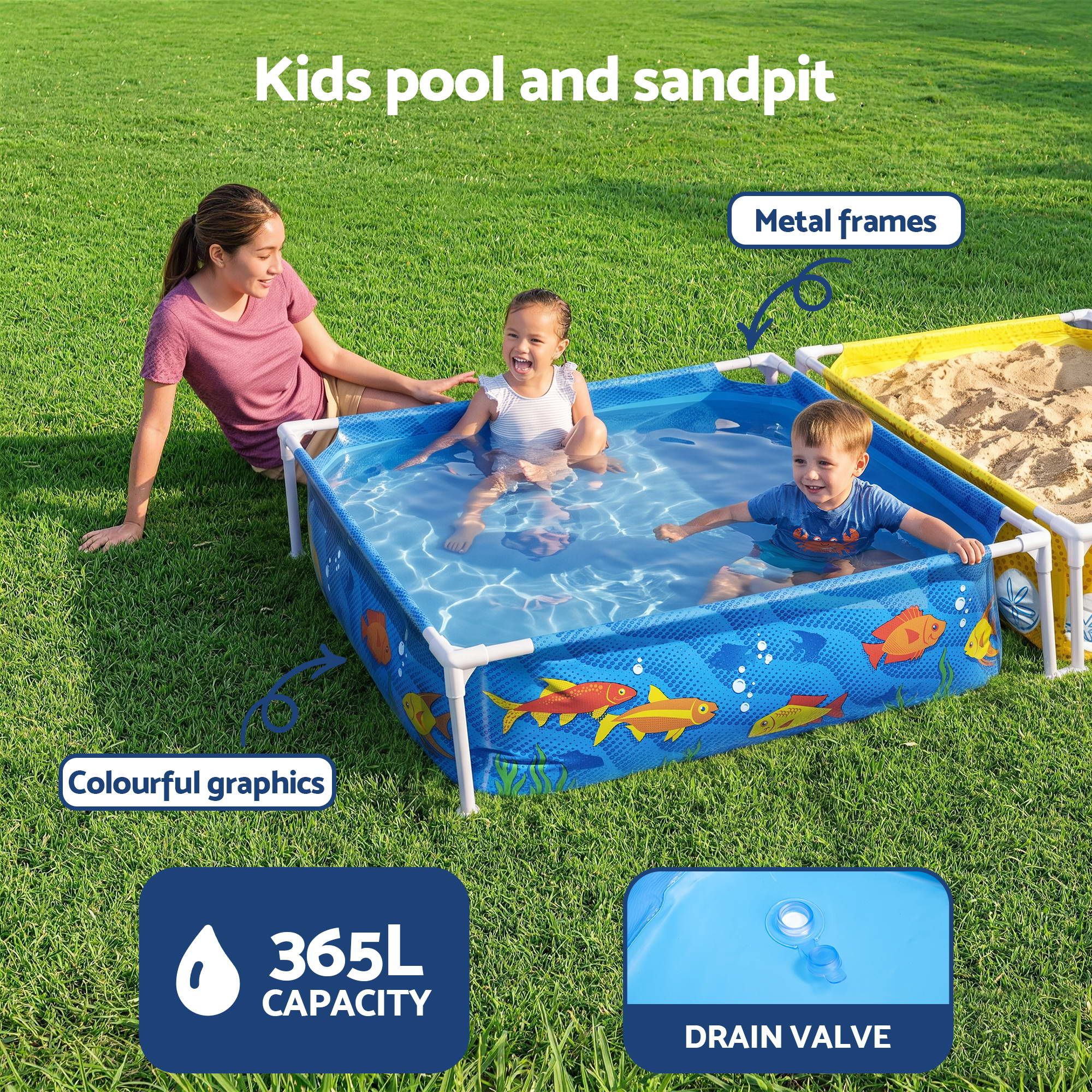Bestway 2-in-1 Kids Pool and Sandpit Set 122cm/90cm Metal Frame Yellow Blue โ image 4