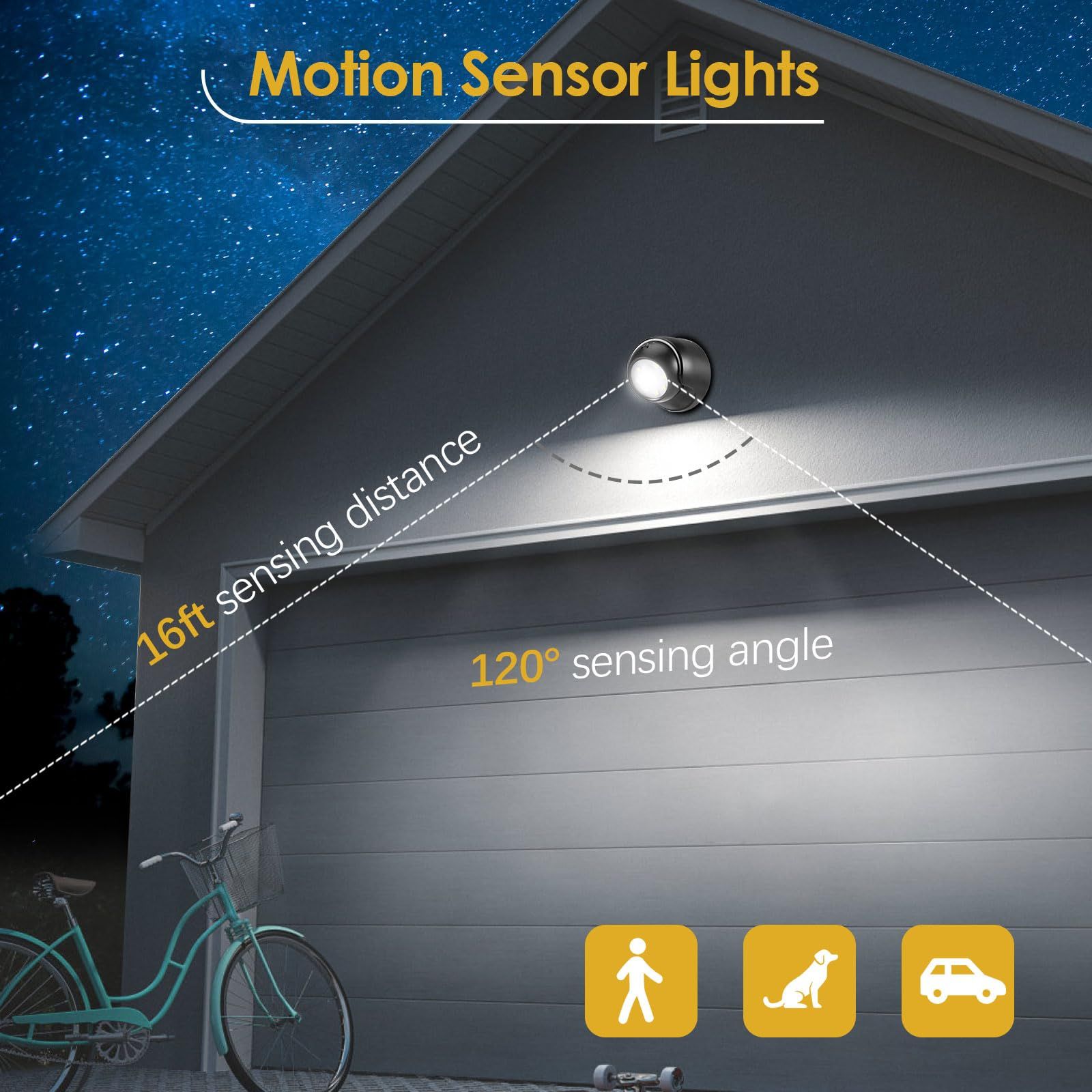 Battery Operated Motion Sensor Light Waterproof Wireless LED Battery Powered Wall Light Auto On/Off 2 Pack — image 2
