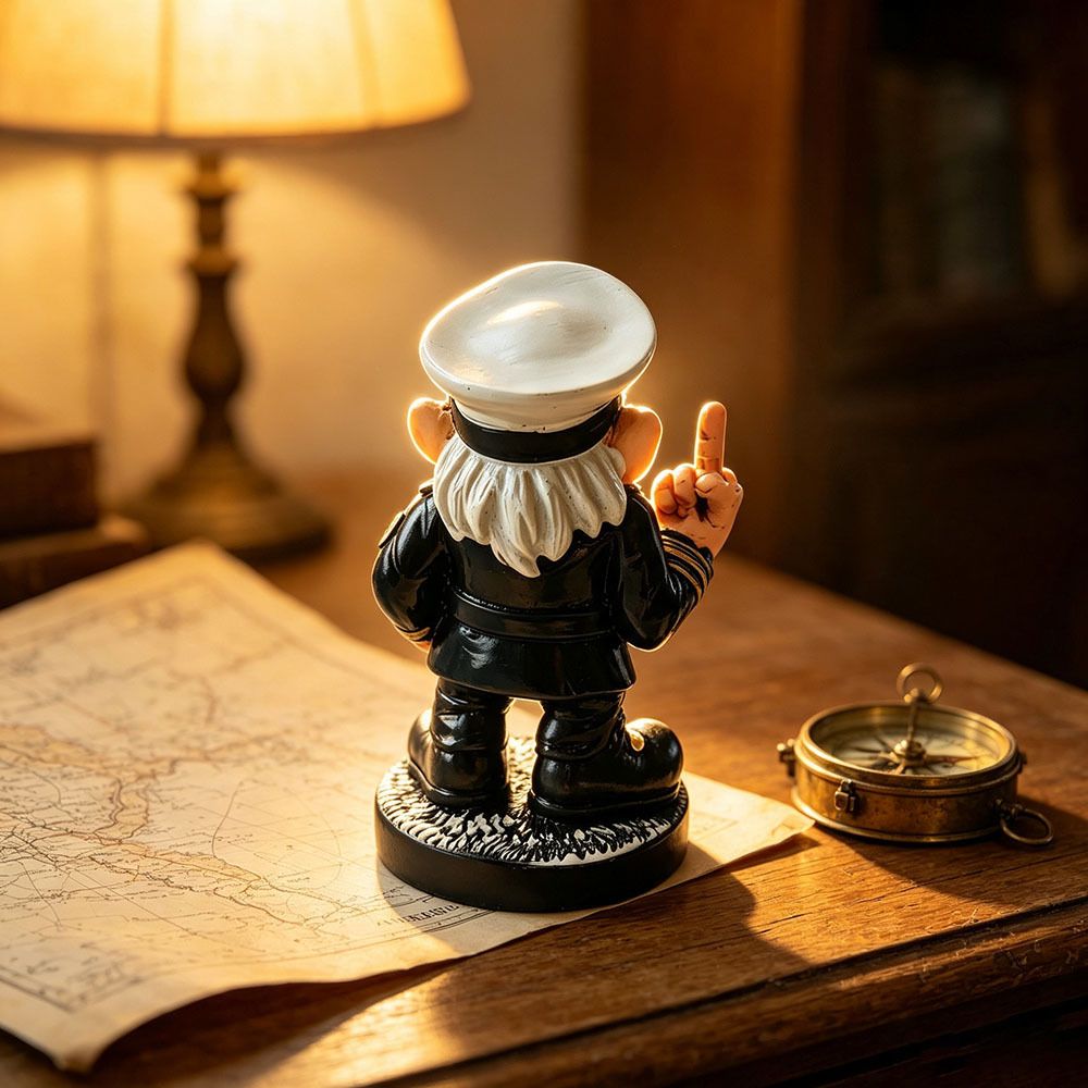 Vintage Nautical Captain Dwarf Figurine: Hand-Painted Distressed Resin, Playful Middle Finger Gesture for Stress Relief, Unique Desk and Office Decor โ image 3